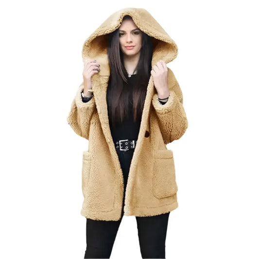 Women’s Oversized Shearling Hoodie Teddy Coat-1