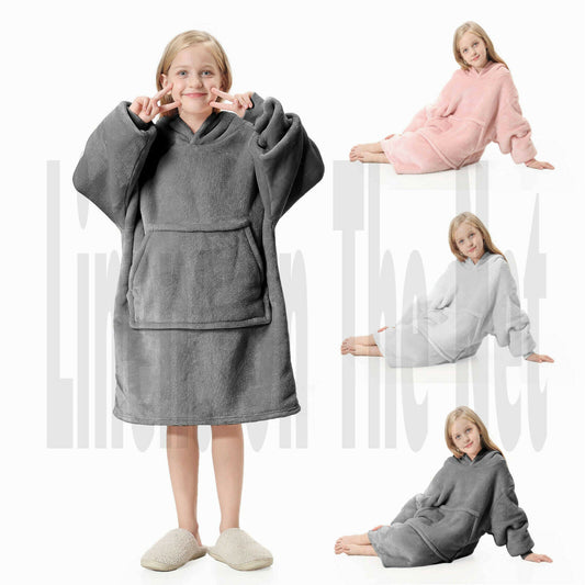 Pink Kids Children's Oversized Hoodie Blanket Sherpa Hooded Sweatshirt