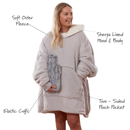 Silver Grey Sienna Hoodie Blanket Oversized Ultra Plush Sherpa Giant Big Hooded