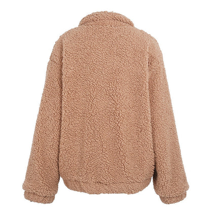 Faux lambswool oversized jacket coat Winter black warm hairly jacket Women autumn outerwear-3