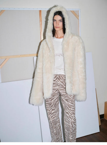 "Winter Snow" lazy silhouette hooded Tuscan curly sheepskin fur coat winter-1