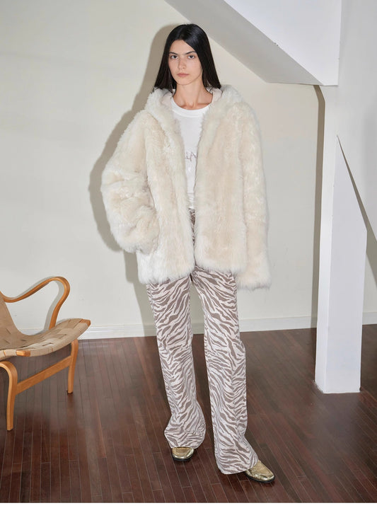 "Winter Snow" lazy silhouette hooded Tuscan curly sheepskin fur coat winter-0