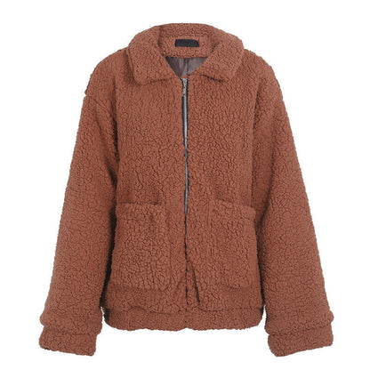 Faux lambswool oversized jacket coat Winter black warm hairly jacket Women autumn outerwear-5