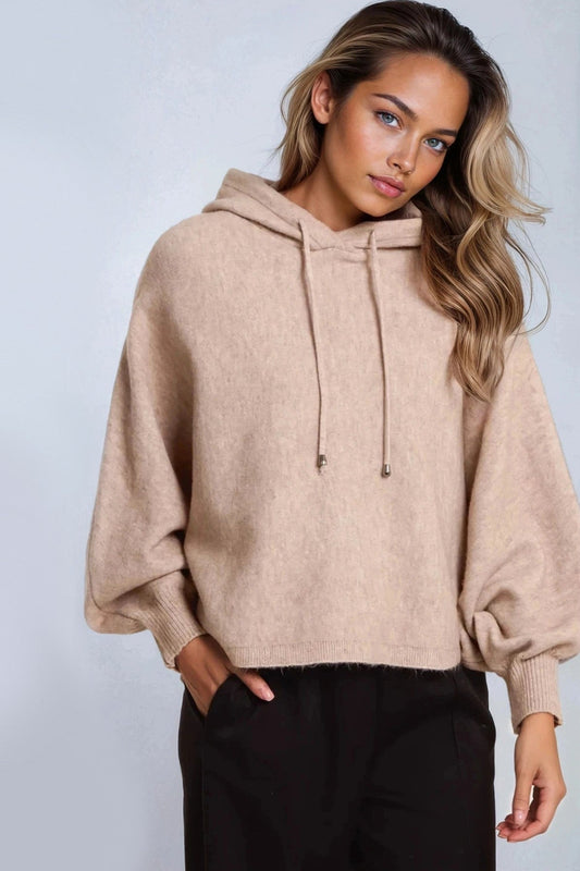 Mocha Boxy Knit Hoodie-1