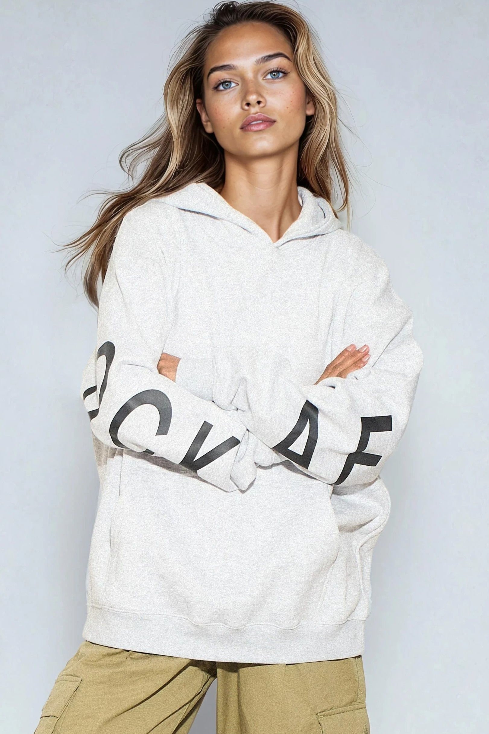 Silver Grey Aftershock Logo Oversized Hoodie-0