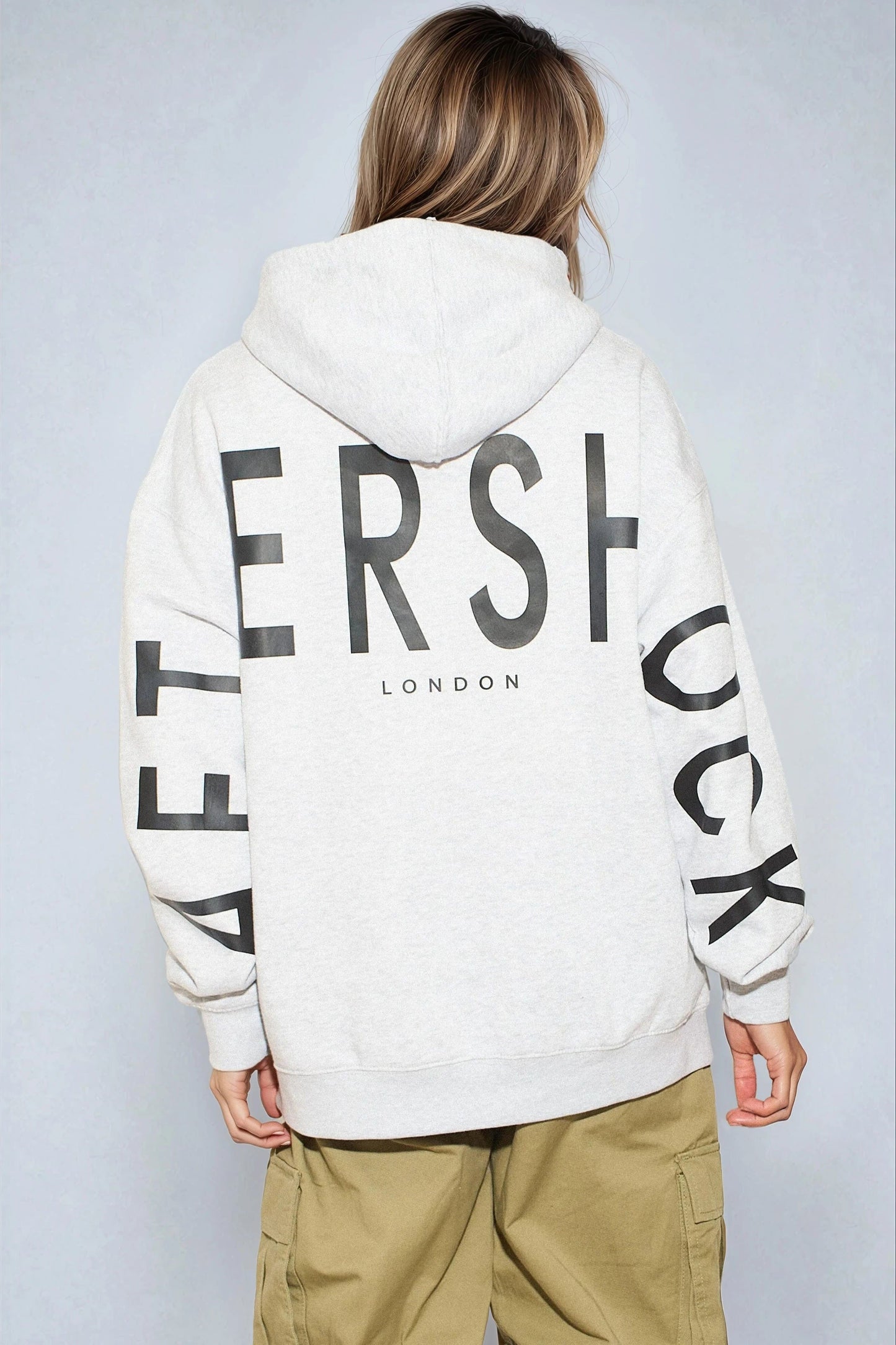 Silver Grey Aftershock Logo Oversized Hoodie-2