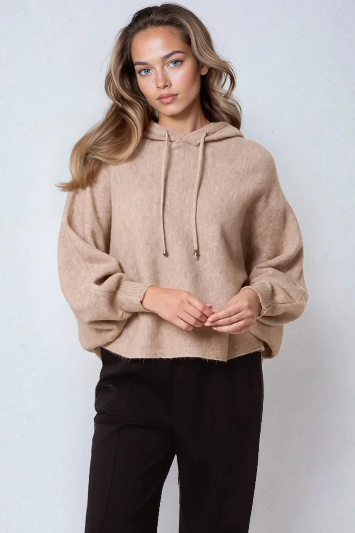 Mocha Boxy Knit Hoodie-0