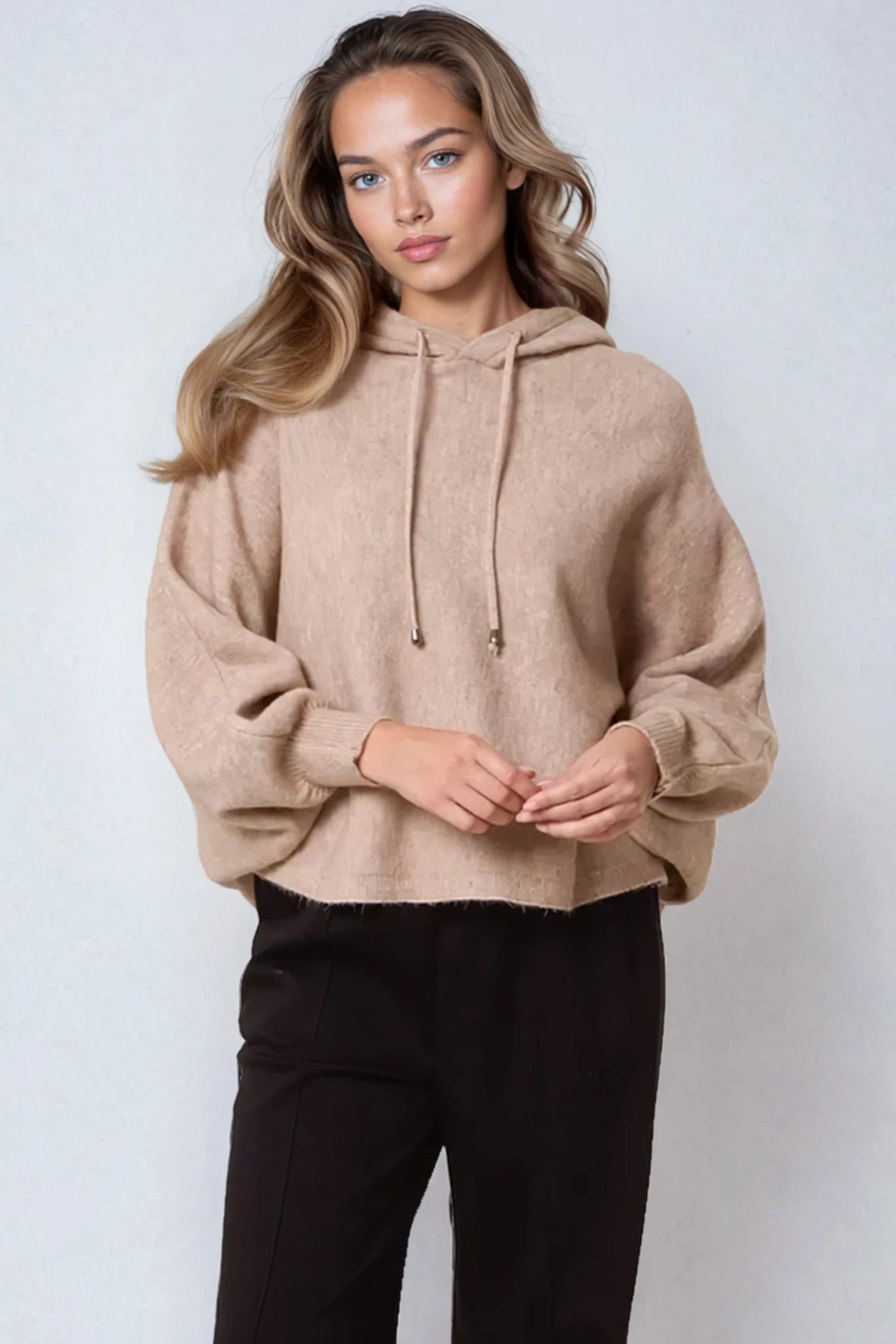 Mocha Boxy Knit Hoodie-0