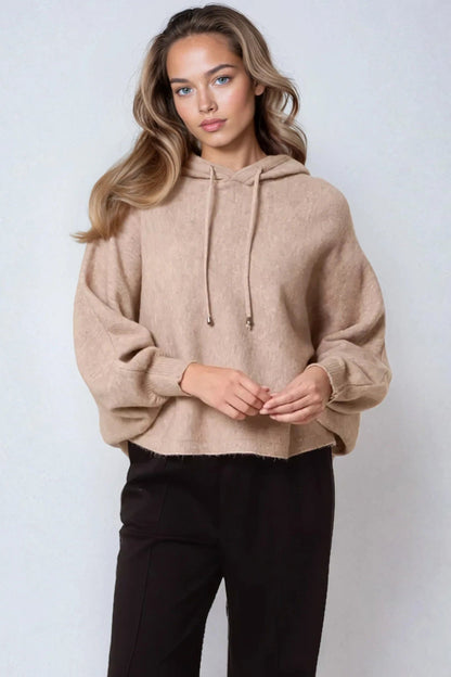 Mocha Boxy Knit Hoodie-0